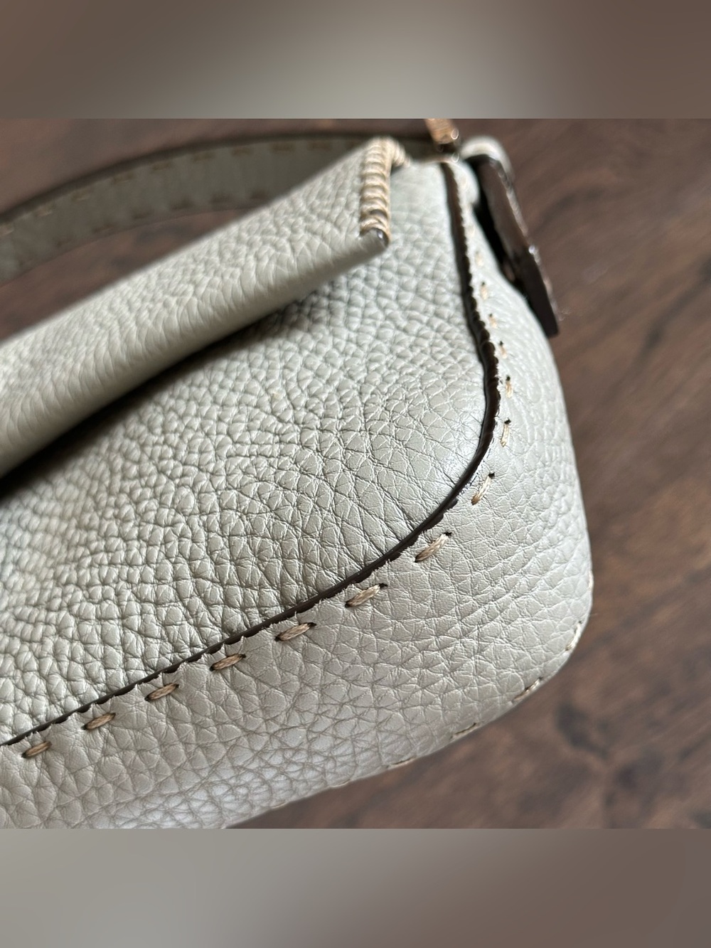 Fendi Mama Selleria Baguette Gray Grained Leather Stitch Shoulder Bag - Picture 6 of 15